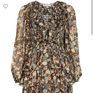 $695 ULLA JOHNSON TAMARA RUFFLED LUREX FLORAL DRESS 12 NWT